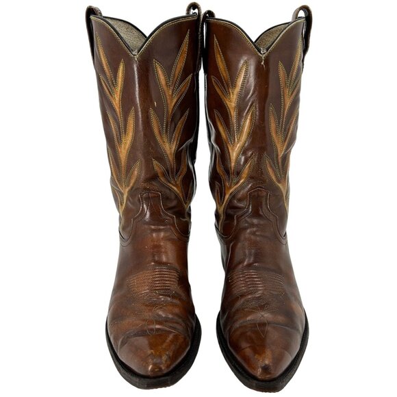 Vintage Dan Post Brown Tan Leather Cowboy Boots Mens size 10.5D Western 6907 - Picture 7 of 16